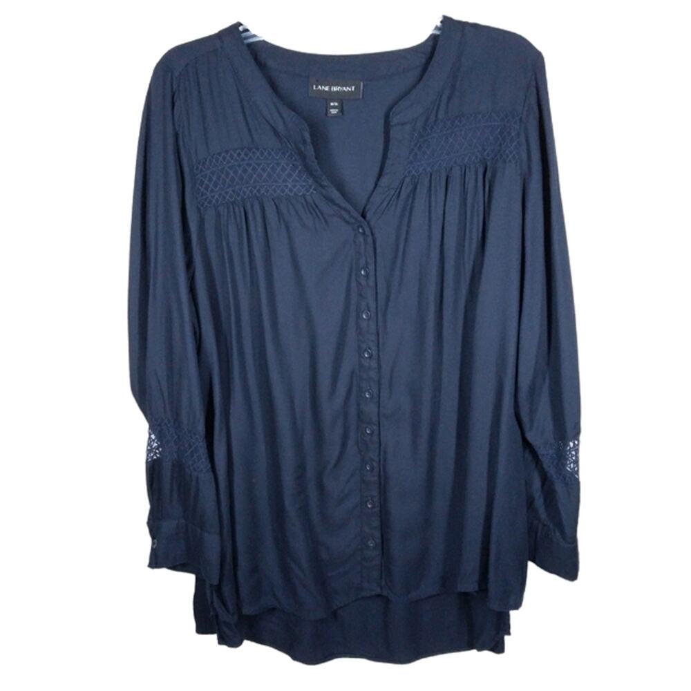 Lane Bryant Lace Button Down Shirt Blue size 14/16